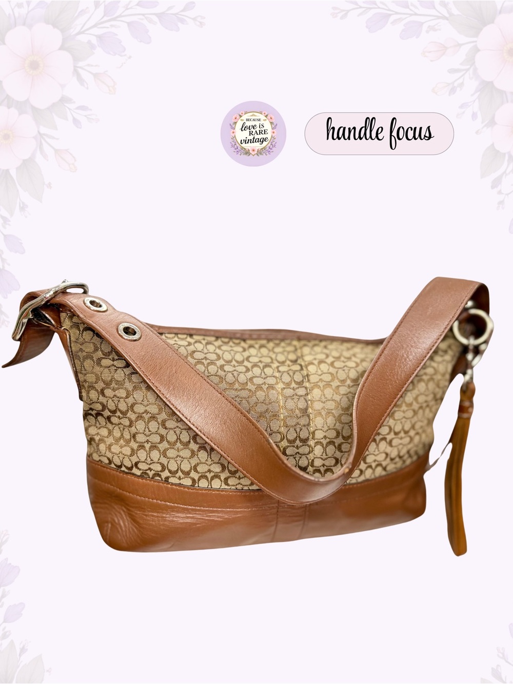 Vintage Coach Signature Khaki Jacquard Leather Hobo • Y2K Brown Shoulder Bag - Picture 7 of 11